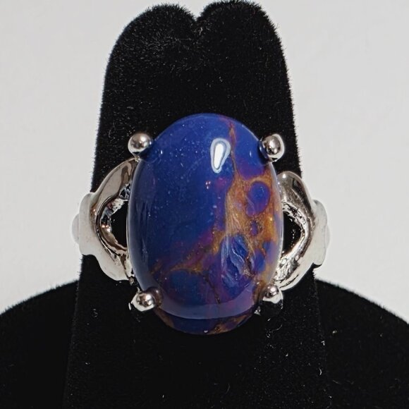 Blue and Copper Stone Statement Ring Silver Tone | EU 16 (US 6) - Picture 2 of 7